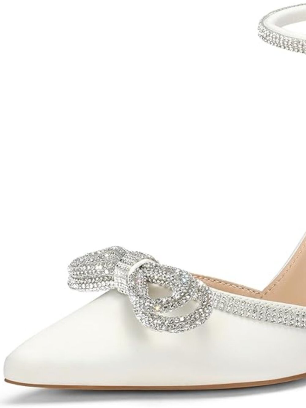 Women's Rhinestone Bow Pumps Wedding Dress Shoes Pointed Toe Ankle Strap Kitten
